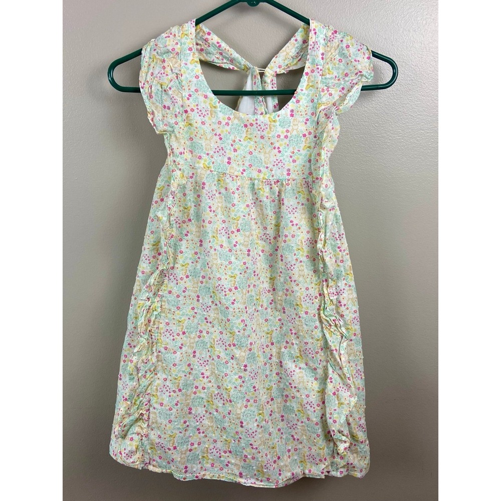 Shabby‎ Chic Girls Floral Bunny Swiss Dot Ruffle Dress Pastel Pink Yellow Size 7